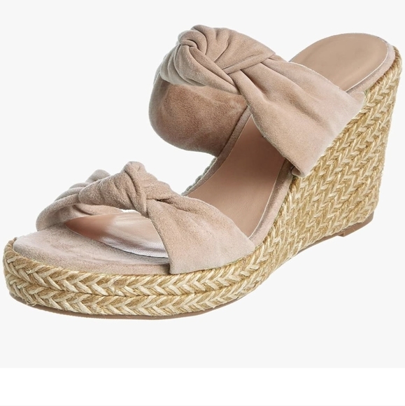 Size 8.5 Beige Espadrilles wedges. Knotted and Suede top. Like new - Picture 4 of 5